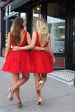 Kateprom Cheap Cute V-Neck Applique Lace Homecoming Dress,Tulle Short Prom Dress KPH0315