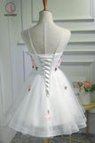 Kateprom A Line Cheap Tulle Graduation Dress with Pink Appliques,Short Sleeveless Prom Dress KPH0322