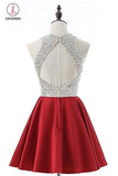 Kateprom Red Jewel Satin Short Prom Dress with Beads, A Line Sparkly Homecoming Dresses KPH0324