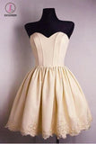 Kateprom Light Yellow Sweetheart Lace Appliques Short Prom Dress, New Strapless Homecoming Dress KPH0326