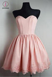 Kateprom Pink Sweetheart Lace Appliques Short Graduation Dress, New Strapless Homecoming Dress KPH0328