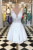 Kateprom White Lace Homecoming Dress, Cheap V Neck See Through Short Graduation Dress KPH0335