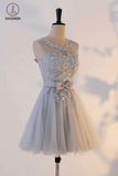 Kateprom Cute A Line Appliqued Homecoming Dress with Bowknot, Cheap Tulle Short Prom Dress KPH0339