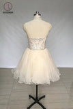 Kateprom A Line High Neck Tulle Beading Mini Homecoming Dress, Short Prom Dress with Beads KPH0344