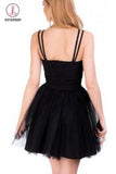 Kateprom A Line Sexy Straps Tulle Pink Homecoming Dress, Cute Short Tulle Prom Dress KPH0348