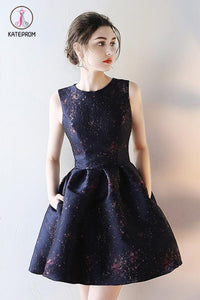 Kateprom Stylish A line Sleeveless Round Neck Short Prom Dress, Unique Mini Homecoming Dress KPH0355