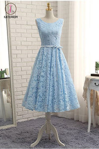 Kateprom Cheap Tea Length Sleeveless Lace Prom Dress, A Line Tea Length Homecoming Gown KPH0359