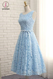 Kateprom Cheap Tea Length Sleeveless Lace Prom Dress, A Line Tea Length Homecoming Gown KPH0359