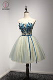 Kateprom A Line Sweetheart Cute Short Homecoming Dress with Appliques, Mini Short Dress with Belt KPH0364