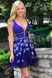 Kateprom Sexy Royal Blue A-Line V-Neck Backless Short Prom Homecoming Dress KPH0375