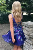 Kateprom Sexy Royal Blue A-Line V-Neck Backless Short Prom Homecoming Dress KPH0375