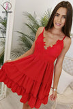 Kateprom Spaghetti Strap V Neck Red Homecoming Dress with Lace, A Line Red Graduation Dress KPH0407