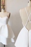 Kateprom Simple Ivory Spaghetti Strap Satin Short Prom Dress, Cute Mini Homecoming Dresses KPH0409