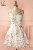 Kateprom Ivory Round Neck Sleeveless Homecoming Dress with Lace, Short Lace Prom Dress KPH0410