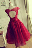 Kateprom Burgundy A Line Lace Homecoming Dress, Cheap Sleeveless Lace Graduation Dresses KPH0411