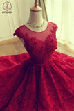 Kateprom Burgundy A Line Lace Homecoming Dress, Cheap Sleeveless Lace Graduation Dresses KPH0411