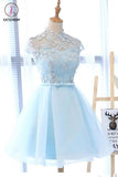 Kateprom A Line High Neck Cap Sleeves Organza Homecoming Dresses with Bowknot KPH0419