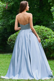 Kateprom Light Blue Strapless Long Prom Dress with Appliques, A Line Cheap Formal Dress with Beads KPP0866