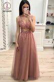 Kateprom Sparkly A Line V Neck Floor Length Prom Dress with Beading and Sequins, Long Party Dress KPP0867