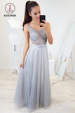 Kateprom Floor Length Sleeveless Beading Tulle Prom Dresses, Sexy Long Senior Prom Gown KPP0868