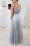 Kateprom Floor Length Sleeveless Beading Tulle Prom Dresses, Sexy Long Senior Prom Gown KPP0868