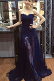 Kateprom Sexy Sweetheart Tulle Prom Dress with Lace Appliques, See Through Long Prom Gown KPP0921