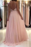 Kateprom Blush Pink Chiffon Prom Dress with Beading Rhinstone, Flowy Backless Graduation Dress KPP0928