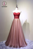 Kateprom Cheap A Line Sweetheart Tulle Long Prom Dresses, Floor Length Graduation Dress with Lace KPP0932