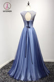 Kateprom New Arrival A Line Cheap Sheer Neck Prom Dress with Rhinestones, Long Tulle Party Dress KPP0933