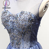 Kateprom New Arrival A Line Cheap Sheer Neck Prom Dress with Rhinestones, Long Tulle Party Dress KPP0933