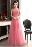 Kateprom Pink Sleeveless Prom Dress with Flowers, A Line Floor Length Tulle Evening Dress KPP0941