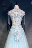 Kateprom Unique Light Blue Cap Sleeves Prom Dress with Beading, Gorgeous Applique Formal Dress KPP0956