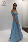 Kateprom Flowy A-line Light Blue Chiffon Long Prom Dresses Simple Party Dresses with Pleats KPP0973