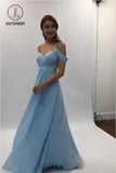 Kateprom Flowy A-line Light Blue Chiffon Long Prom Dresses Simple Party Dresses with Pleats KPP0973