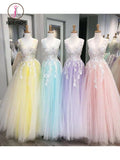 Kateprom Stunning Lace Applique Long Prom Dresses Quinceanera Dress with Flowers KPP0976