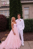 Kateprom Pink Tulle Spaghetti Straps Sweet 16 Prom Dress, Floor Length Tulle Formal Dress KPP0997