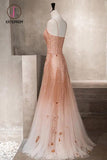 Kateprom Unique Spaghetti Straps V Neck Sleeveless Tulle Prom Dresses, A Line Party Dresses KPP0998