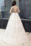 Kateprom Unique V Neck Tulle Lace Long Prom Dress Tulle V Back Evening Dress with Train KPP1000