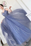 Kateprom Unique Sparkle Straps Floor Length Tulle Prom Dress, A Line Sleeveless Evening Dresses KPP1004