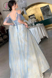 Kateprom Unique V Neck Long Tulle Party Dress with Lace, Sexy Sleeveless Long Prom Gown KPP1005