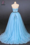 Kateprom Light Blue High Low Strapless Tulle Prom Dresses, Hi-Lo Tulle Evening Dresses KPP1094