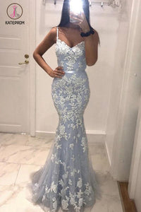 Kateprom Sexy Spaghetti Straps Mermaid Prom Dress with Lace Appliques KPP1106