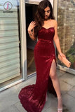 Kateprom Sexy Strapless Split Mermaid Prom Dresses, Charming Sweetheart Shiny Evening Dress KPP1114