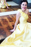 Kateprom Daffodil Simple One Shoulder Satin Floor Length Prom Dress with Flower, Cheap Long Party Dress KPP1116