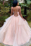 Kateprom Spaghetti Straps Tulle Long Prom Dress with Lace Appliques, New Pink Long Party Dress KPP1155