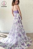 Kateprom Lavender Spaghetti Straps V Neck Floral Chiffon Prom Dress with Lace KPP1156