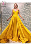 Kateprom Simple A Line Spaghetti Straps Yellow Prom Dresses, Cheap Long Formal Dress KPP1159