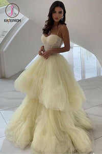 Kateprom Daffodil Princess A Line Spaghetti Straps Layers Tulle Prom Dresses, Unique Formal Dress KPP1163