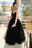 Kateprom Fashion Spaghetti Straps Black Prom Dresses Floor Length Evening Party Dresses KPP1166