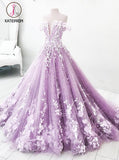 Kateprom Lilac Off the Shoulder Gorgeous Long Prom Dress, Charming Formal Dress with Flowers KPP1182